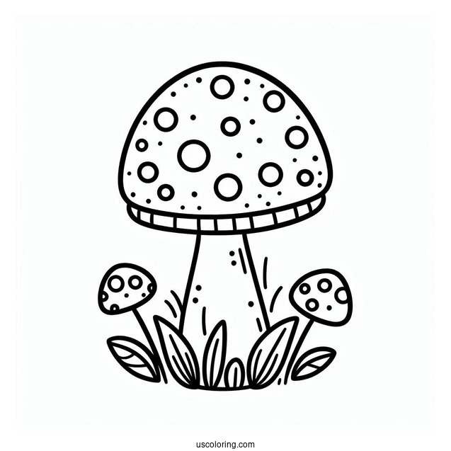 Easy Mushroom Coloring Page With Polka Dots For Kids