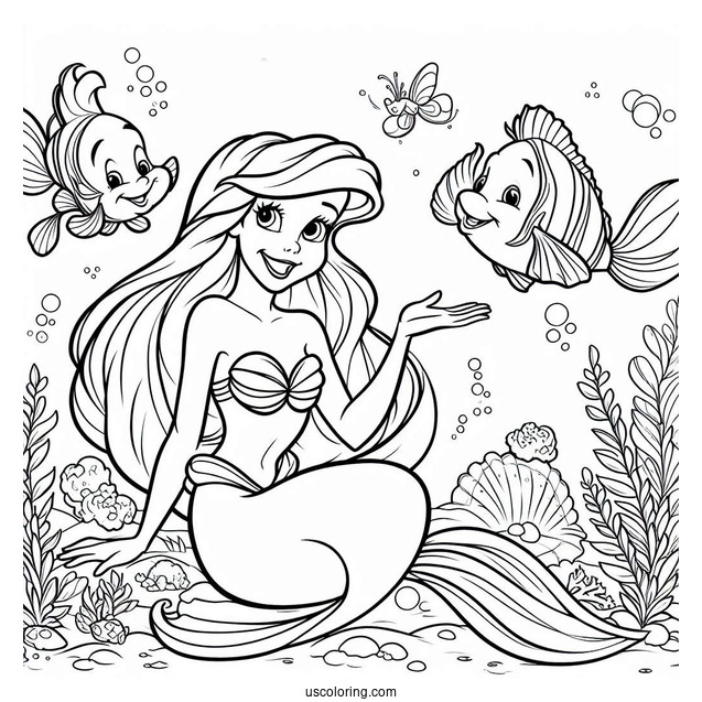 Ariel With Sebastian And Flounders Coloring Sheet