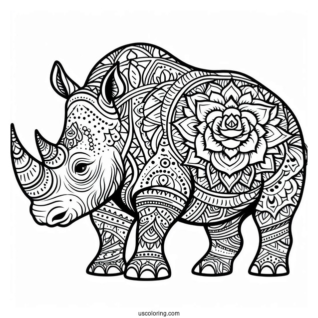 Rhino Mandala Coloring Page For Adults