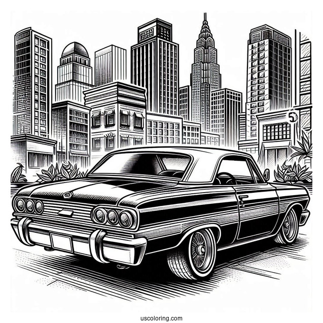 Vintage Lowrider Coloring Page Parked In The City