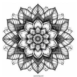 Majestic Flower Mandala Coloring Page With Detailed Petals