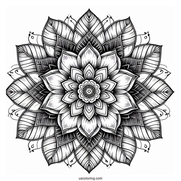 Majestic Flower Mandala Coloring Page With Detailed Petals