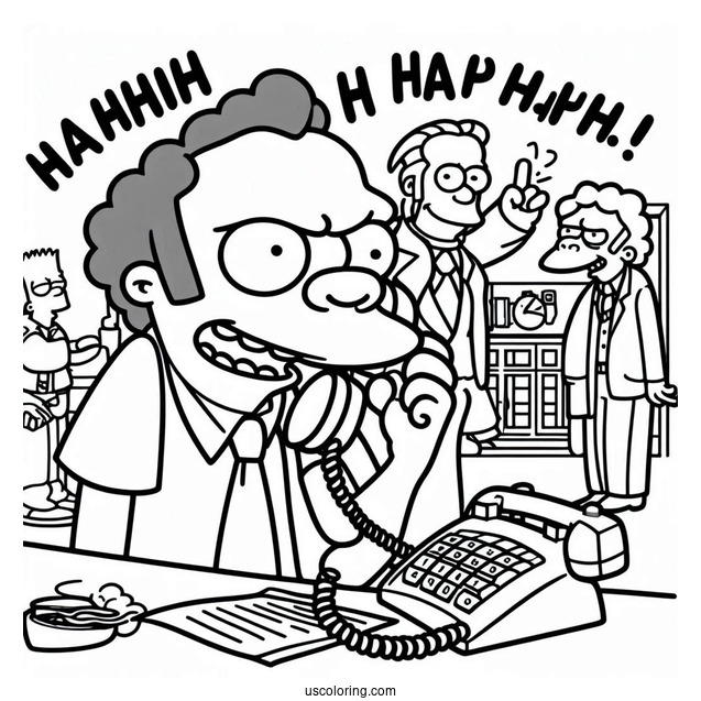Simpsons Coloring Pages Of Moe Using His Prank Phone