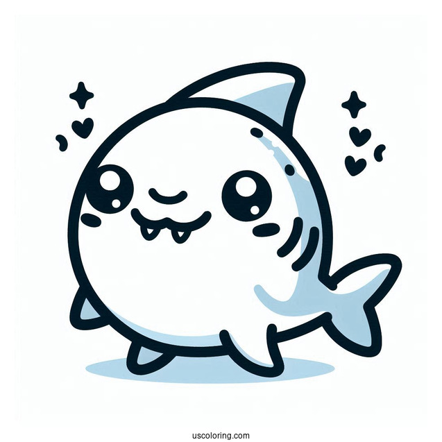 Kawaii Blue Shark Coloring Page