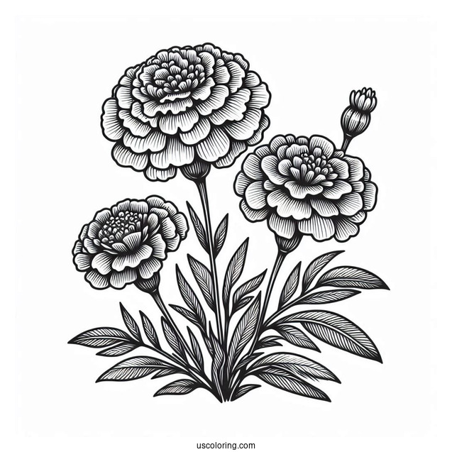 Flower Coloring Pages Of Three Marigold