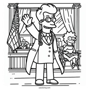 Simpsons Coloring Pages Of Dr Nick Riviera Waving For Kids