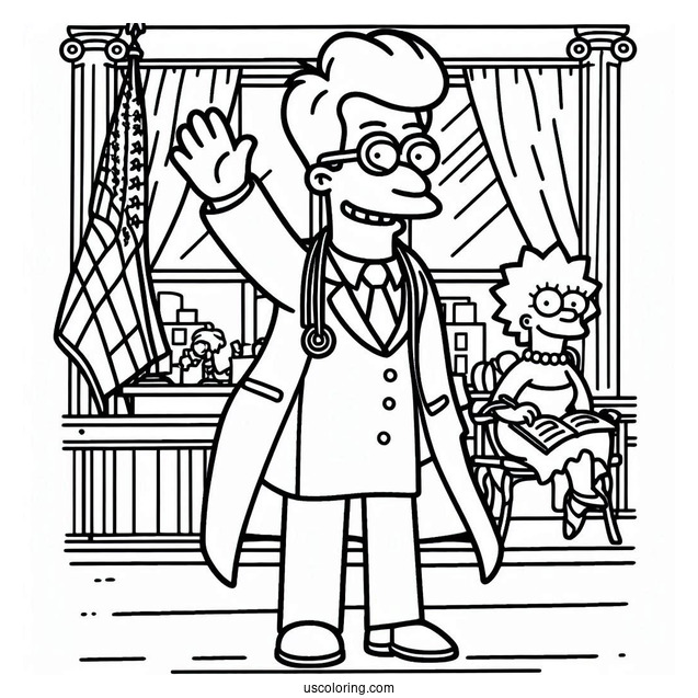 Simpsons Coloring Pages Of Dr Nick Riviera Waving For Kids