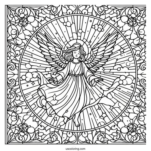 Beautiful Angel In The Sky Stained Glass Coloring Page