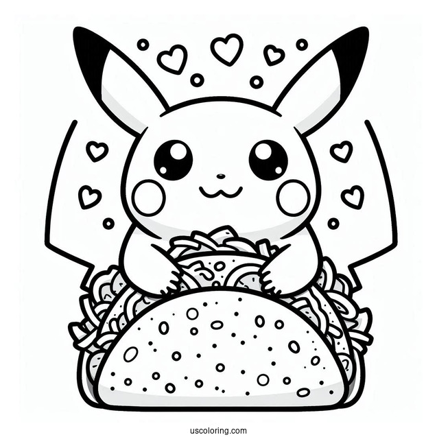 Easy Pikachu Holding A Taco Coloring Sheet For Kids