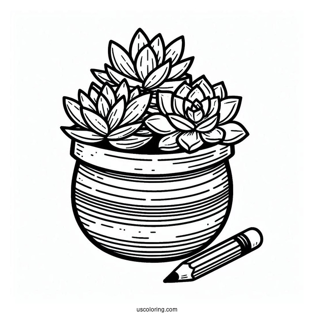 Simple Succulent Coloring Page Pot For Kids