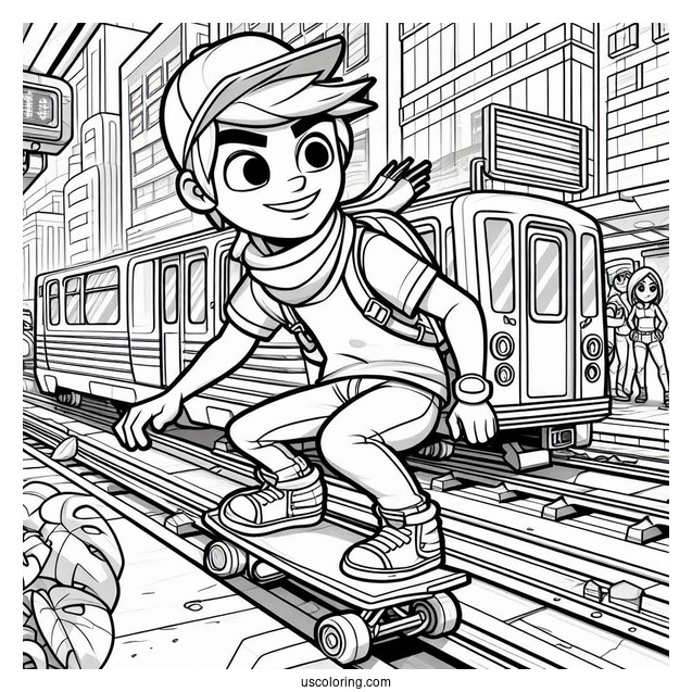Subway Surfers Coloring Page Alicia Racing Jake