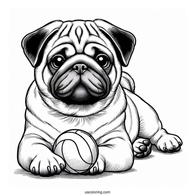 Realistic Looking Pug With Ball To Color