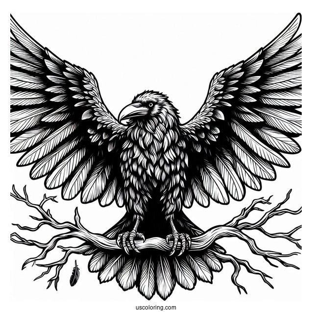 Scary Raven Coloring Page Spreading Its Wings