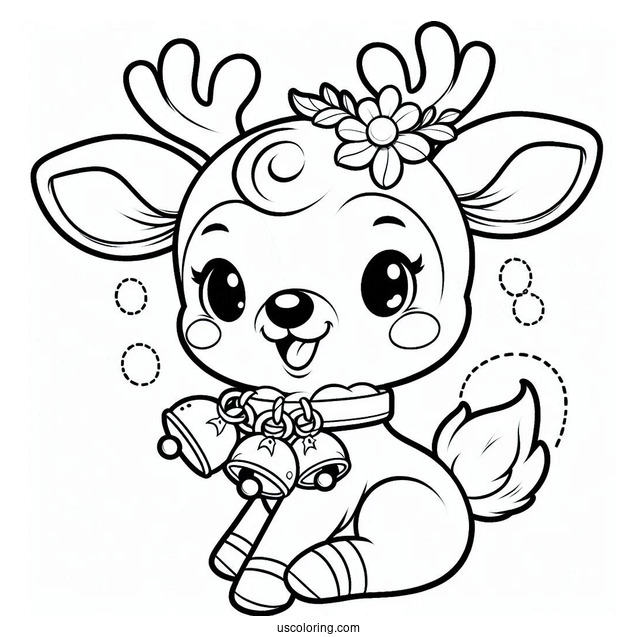 Rudolph Coloring Page Wearing Collar With Bells