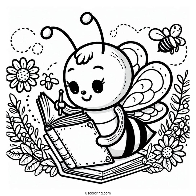 Busy Bee Coloring Page Reading A Book