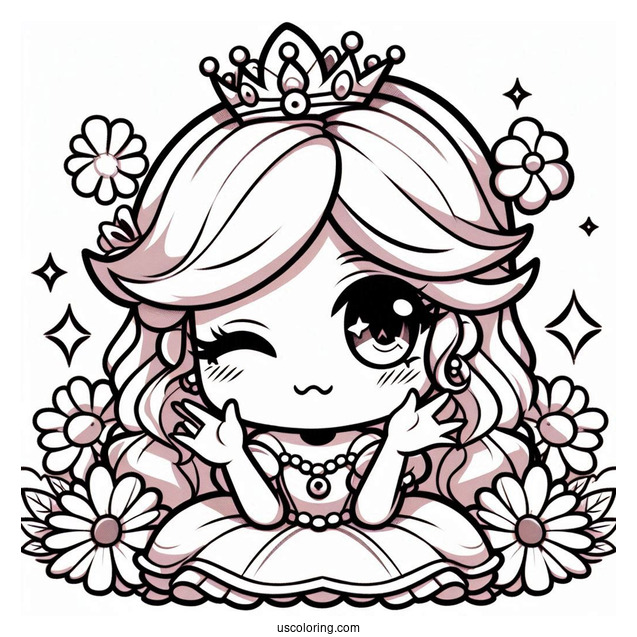 Chibi Princess Daisy Coloring Page Winking For Preschoolers