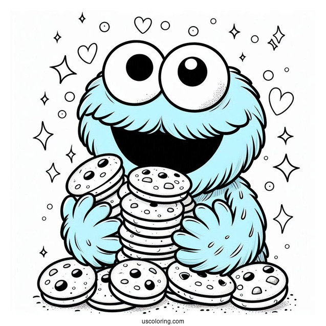 Cute Cookie Monster Holding Pile Of Cookies
