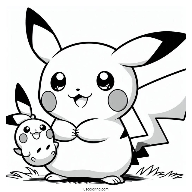 Pichu Coloring Page Holding Mimikyu s Tail