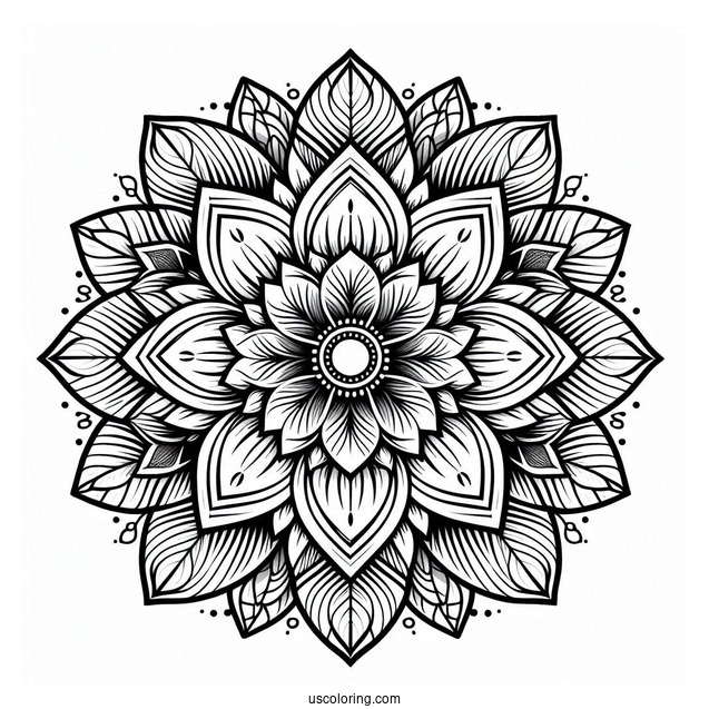 Majestic Flower Mandala Coloring Page With Detailed Petals