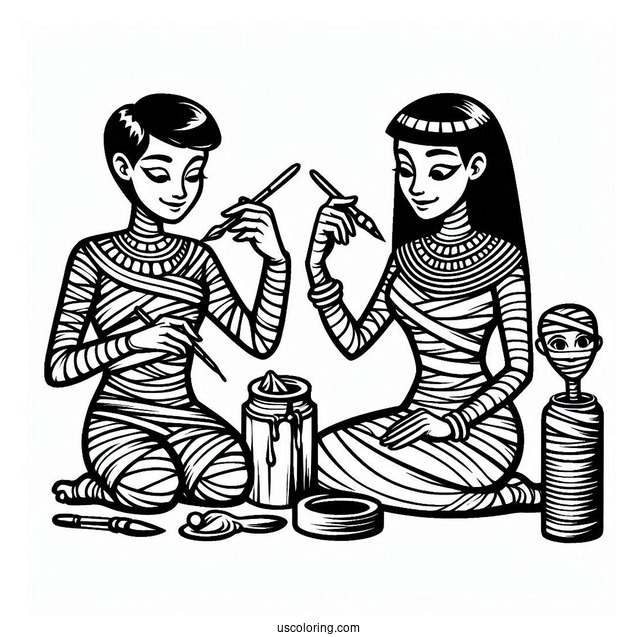 Egyptians Creating A Mummy Coloring Page
