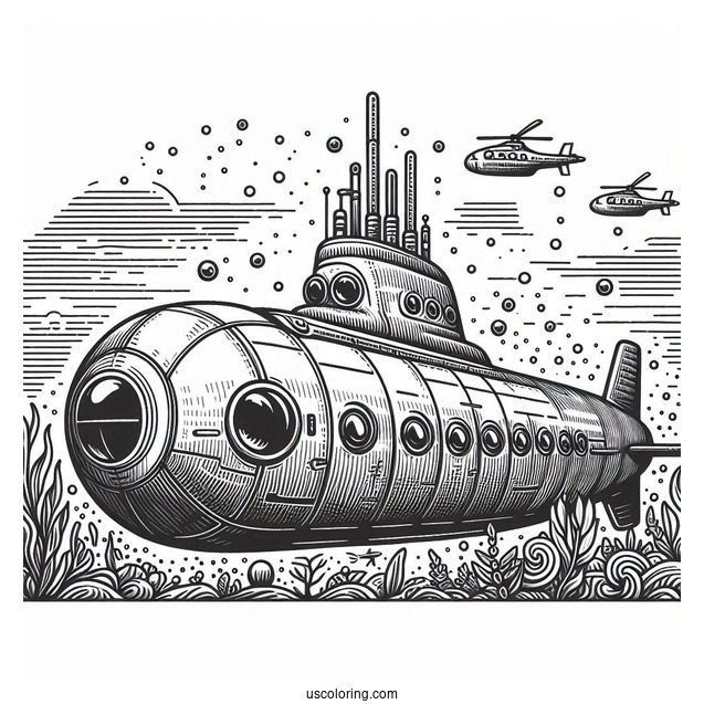 Detailed Submarine Coloring Page Sub Pods