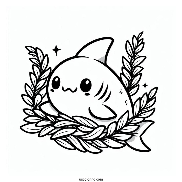 Chibi Shark Coloring Page With Seaweed