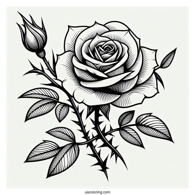 Rose With Thorns To Color