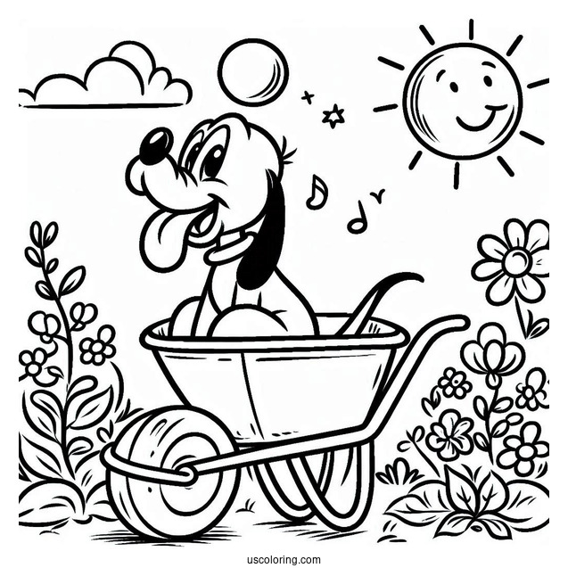 Simple Pluto Coloring Page In Wheelbarrow For Preschoolers