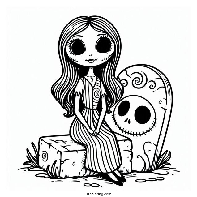 Cute Sally Sitting On Tombstone Coloring In
