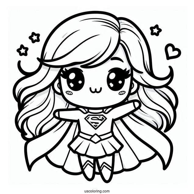 Kawaii Supergirl Coloring Page For Preschoolers