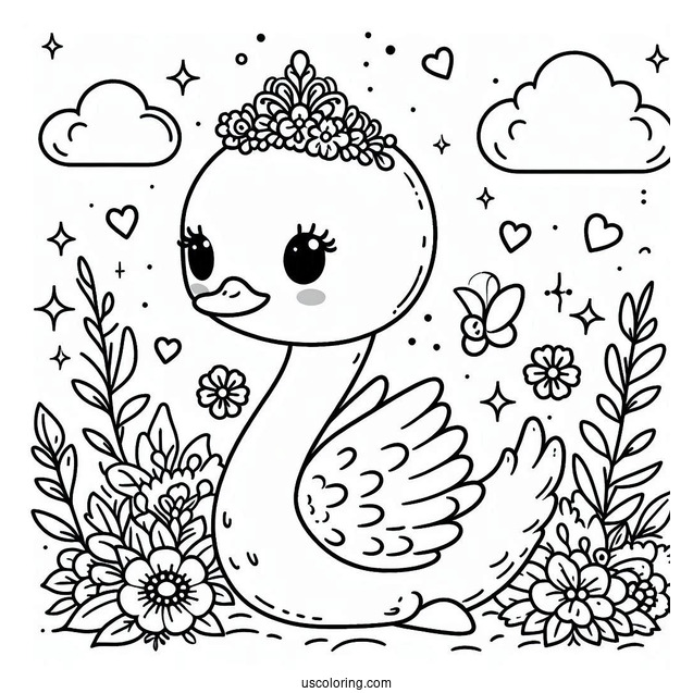 Kawaii Swan Coloring Page Princess