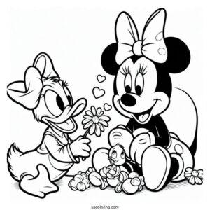Daisy Duck And Minnie Mouse Petting Pluto Coloring Page