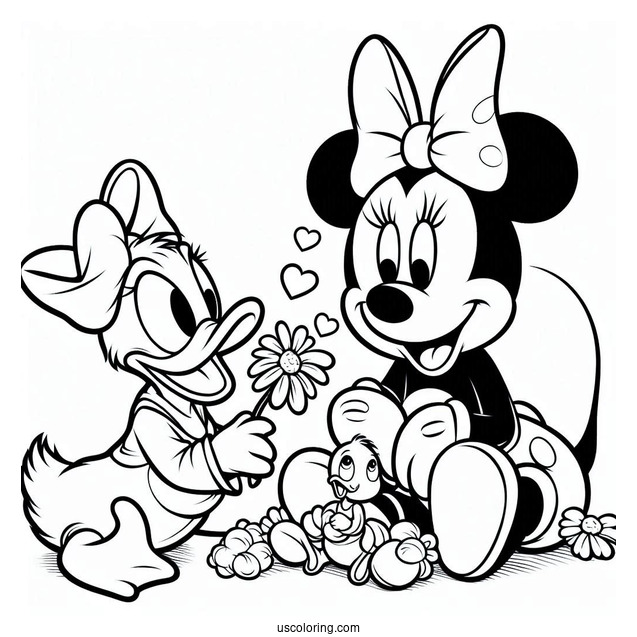 Daisy Duck And Minnie Mouse Petting Pluto Coloring Page