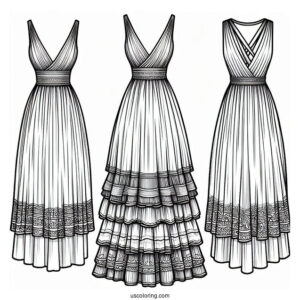 Simple Maxi Dress Coloring Page With High Low Skirt
