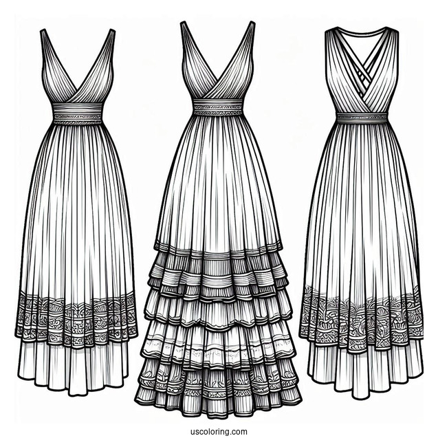 Simple Maxi Dress Coloring Page With High Low Skirt