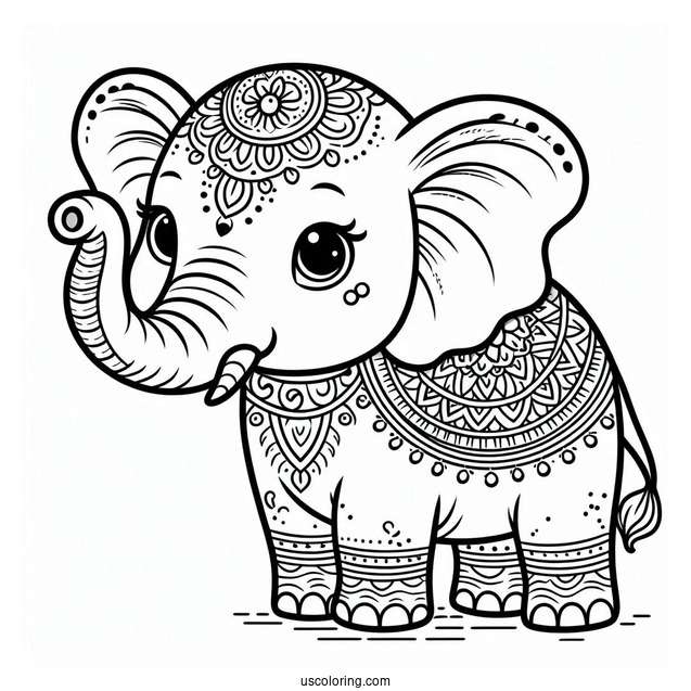 Elephant With Big Trunk Coloring In