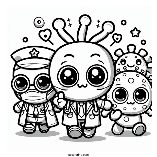 Virus Buster Pororo Coloring Page Of Petty, Eddy, And Loopy For Kids