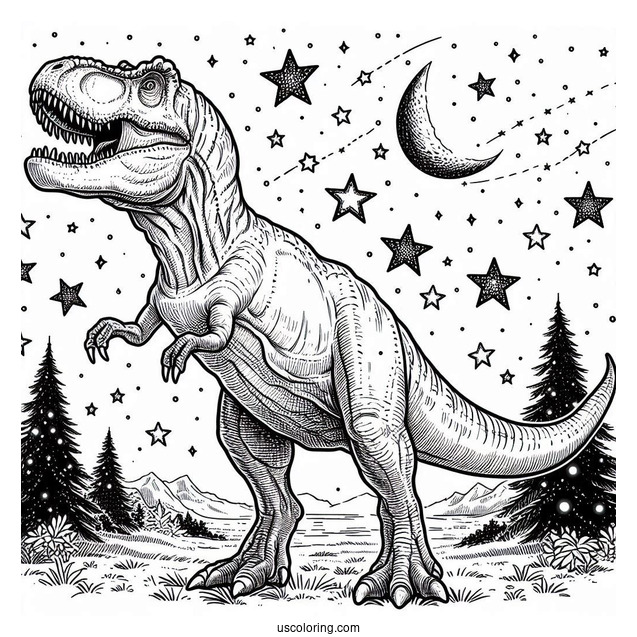 Big Tyrannosaurus Rex Under The Stars To Color