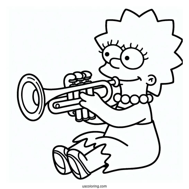 Simpsons Coloring Pages Of Adorable Lisa Simpson Playing The Trumpet For Kids