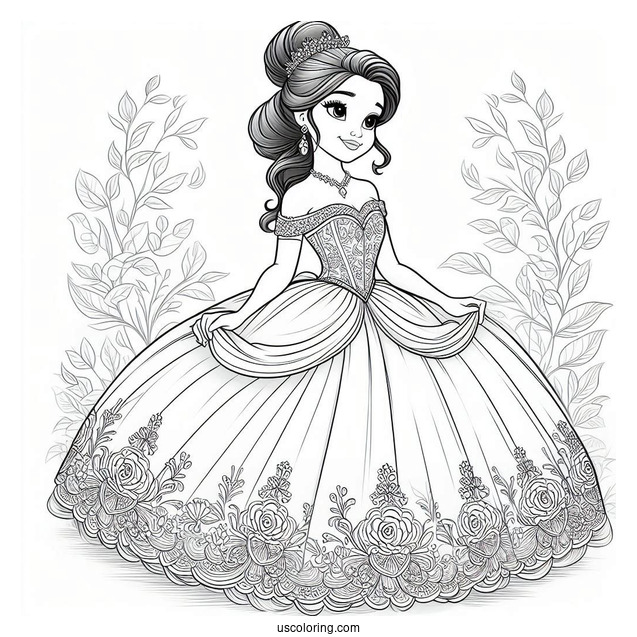 Princess Tiana In Ball Gown Coloring In For Kids