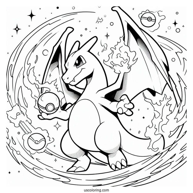 Charizard Continuous Blaze Ball Pokemon Card Coloring Page