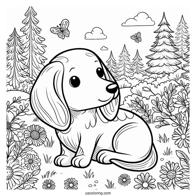 Puppy Dachshund Coloring Page In The Forest