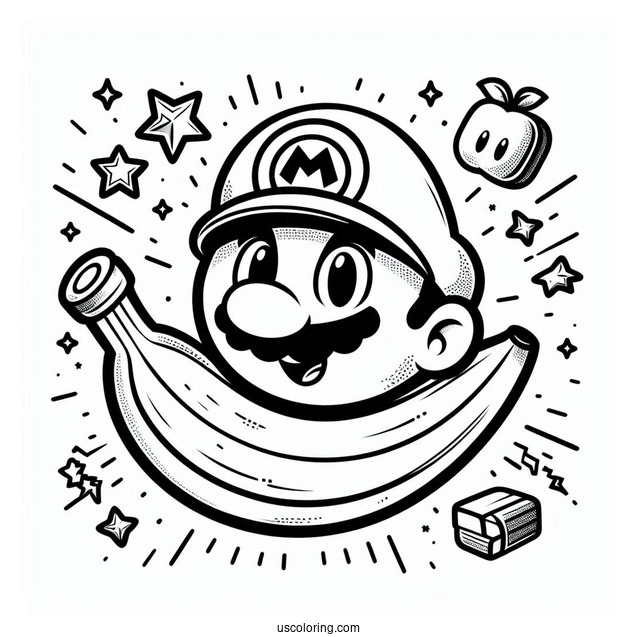 Super Mario Banana Peels Coloring Page