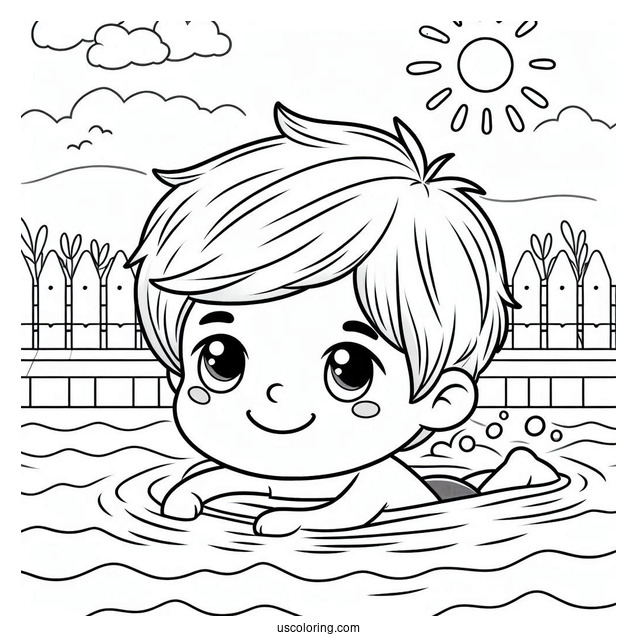 Smiling Boy Swimming Coloring Page In The Pool