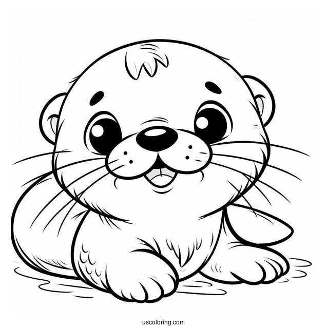 Smiling Otter Coloring Page Outline