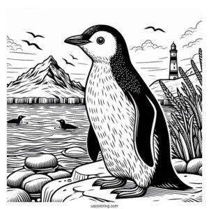 Detailed Fiordland Penguin Coloring Page