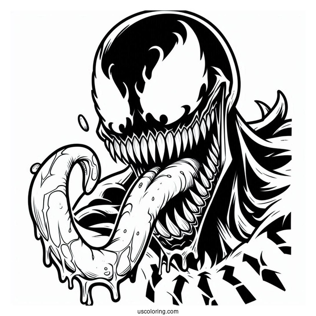 Scary Close Up Of Carnage Coloring Page With Tongue Out