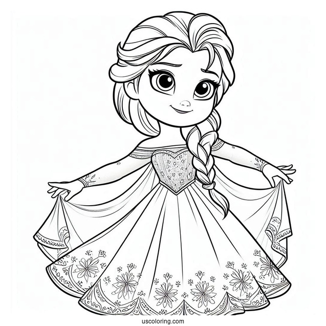 Elsa As A Kid Easy Coloring Sheet