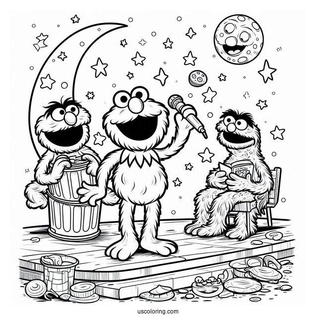 Elmo, Oscar The Grouch, Cookie Monster, And Grover On Stage