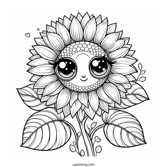 Big Eyed Sunflower Coloring For Kids